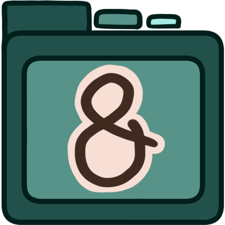 A teal file folder with an ampersand on it.